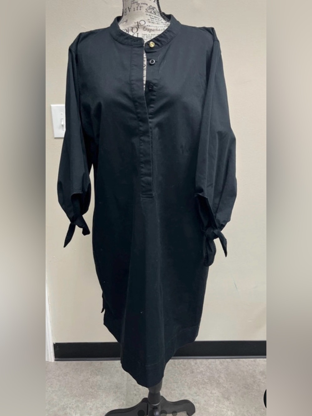 Lauren Ralph Lauren 18W Black Cotton Tie Sleeve Shift Dress Plus Size